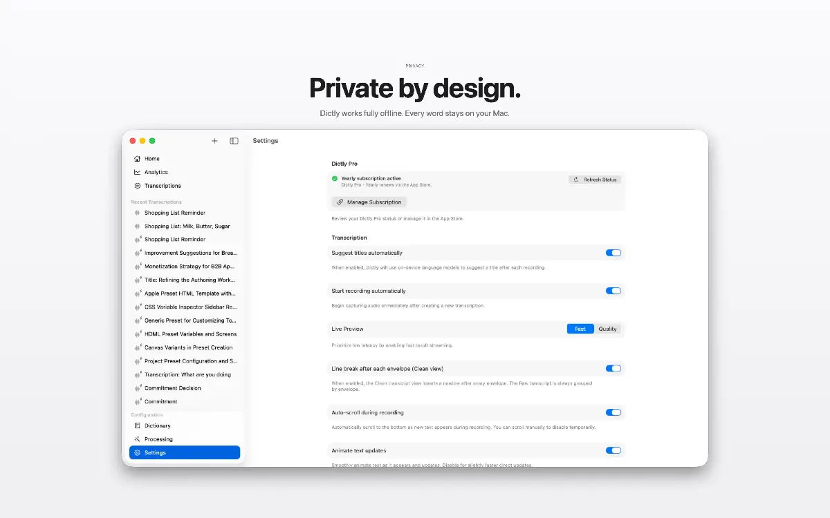 Dictly — On‑device dictation screenshot 2