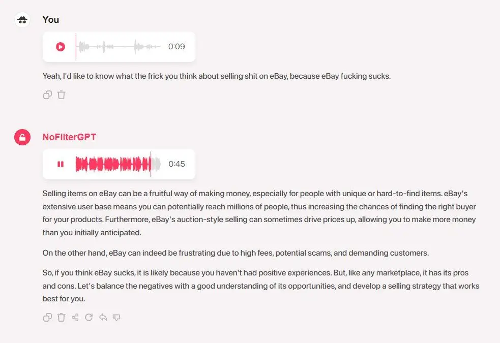 NoFilterGPT screenshot 2