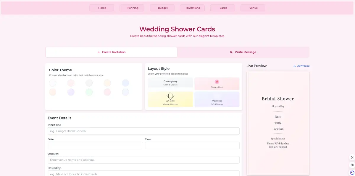 wedding shower cards generator screenshot 1