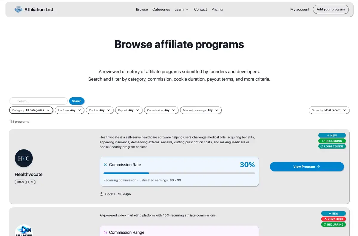 AffiliationList screenshot 2