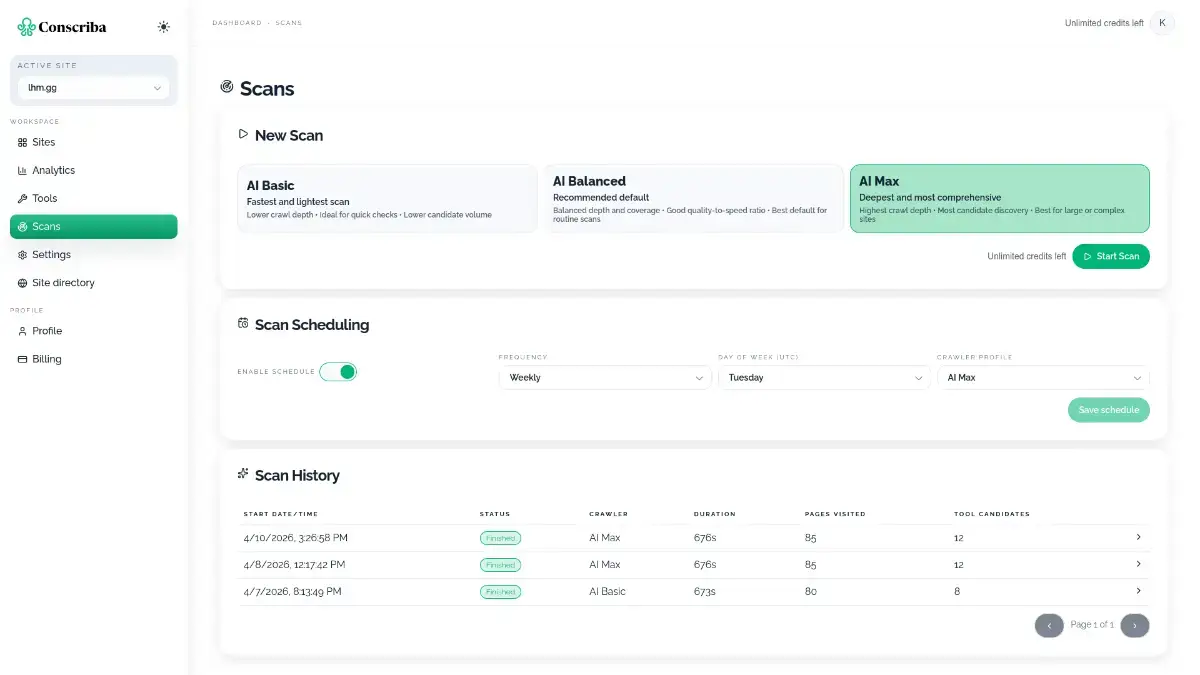 Conscriba - create WebMCP automatically screenshot 1
