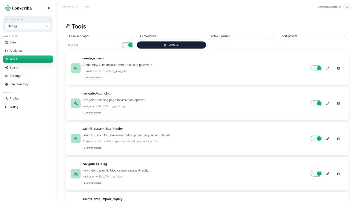 Conscriba - create WebMCP automatically screenshot 3