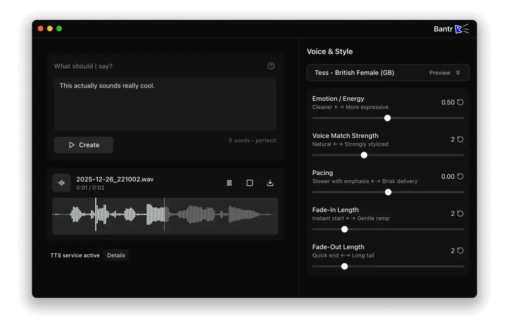 Bantr: Unlimited TTS for Mac screenshot 2