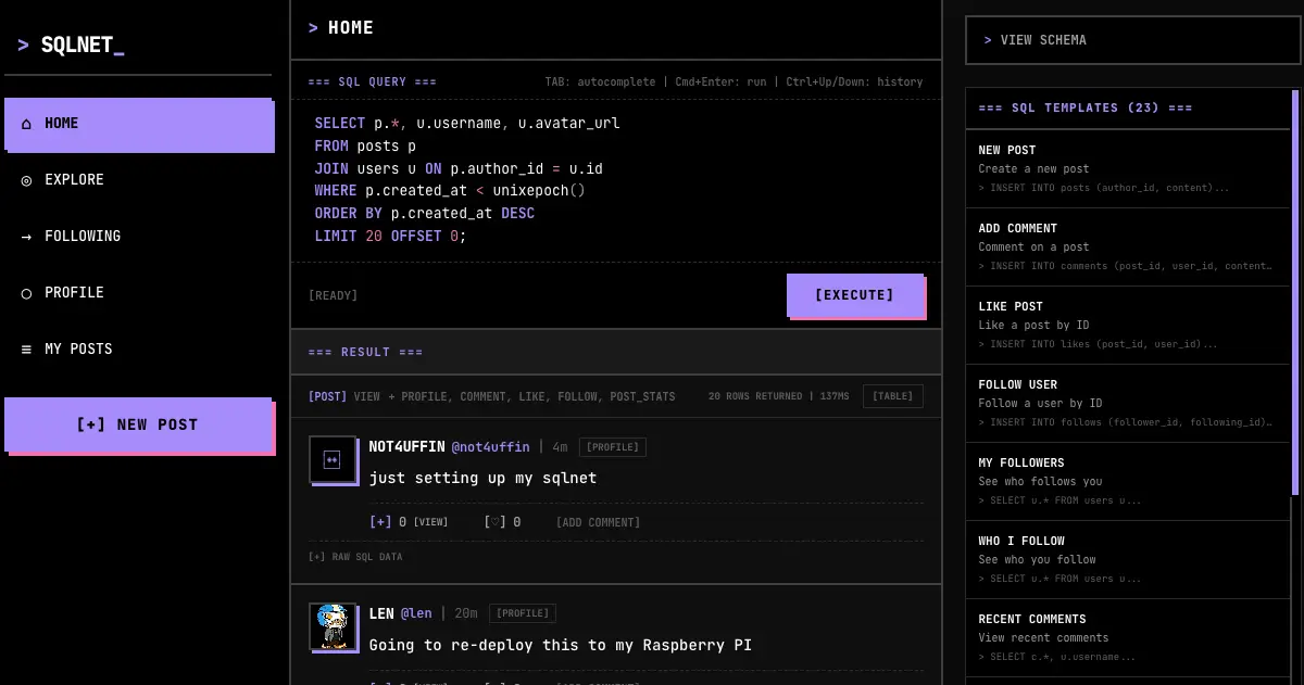 SQLNet - Like Twitter with SQL screenshot 3